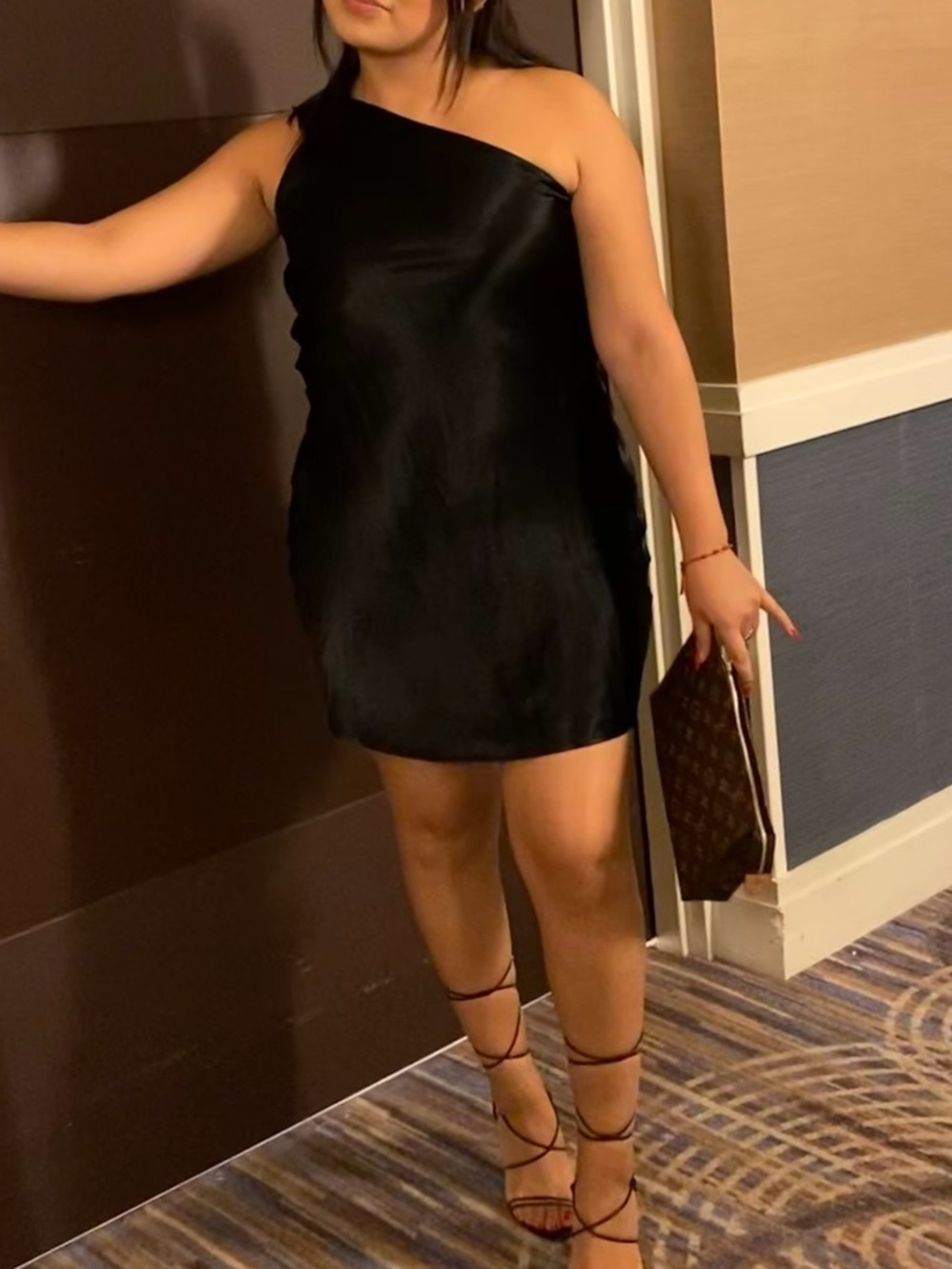 Zara Black One-Shoulder Satin Mini Dress